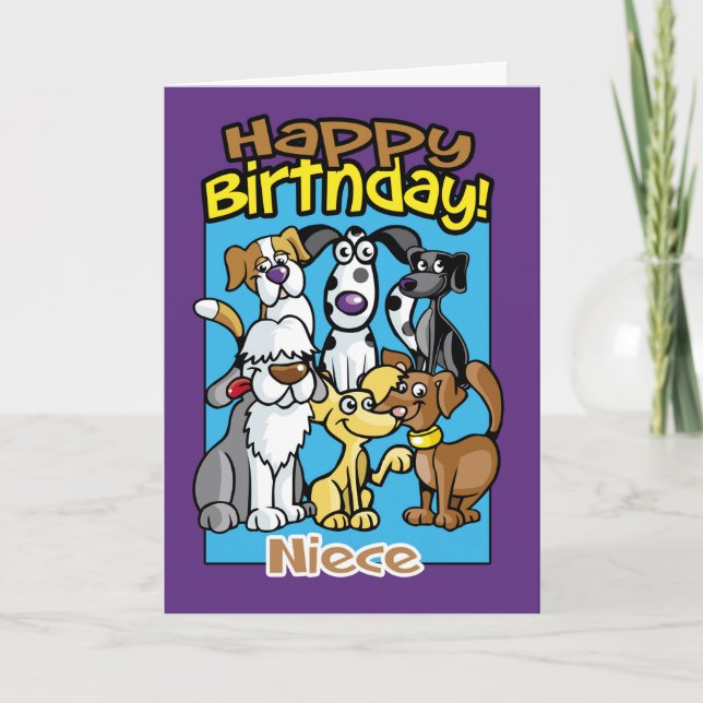 Nichte, Geburtstagsfeierhunde Hunde, viele Hunde Karte (Vorderseite)