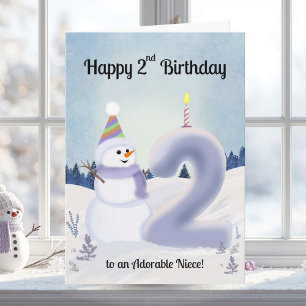 Nichte Glücklicher 2. Geburtstag Schneemann Bauen Karte