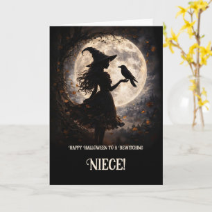 Nichte Halloween individuell mit süßer Hexe Rabe Karte