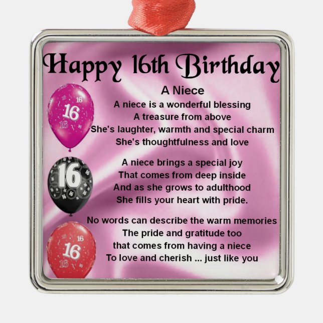Nichten-Gedicht - 16. Geburtstag Silbernes Ornament (Vorne)