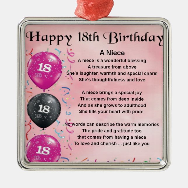 Nichten-Gedicht - 18. Geburtstag Silbernes Ornament (Vorne)