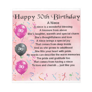 Nichten-Gedicht - 30. Geburtstag Notizblock