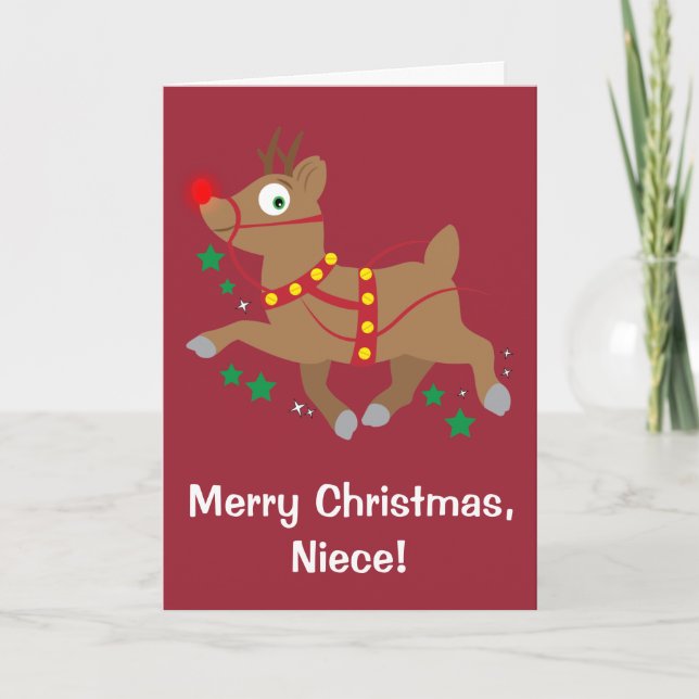 Nichten-Weihnachten mit rotnasigem Ren Feiertagskarte (Vorderseite)