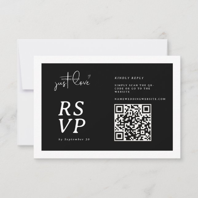 Nichts Besonderes, nur Liebe Schwarz Weiß QR-Code  RSVP Karte (Vorderseite)