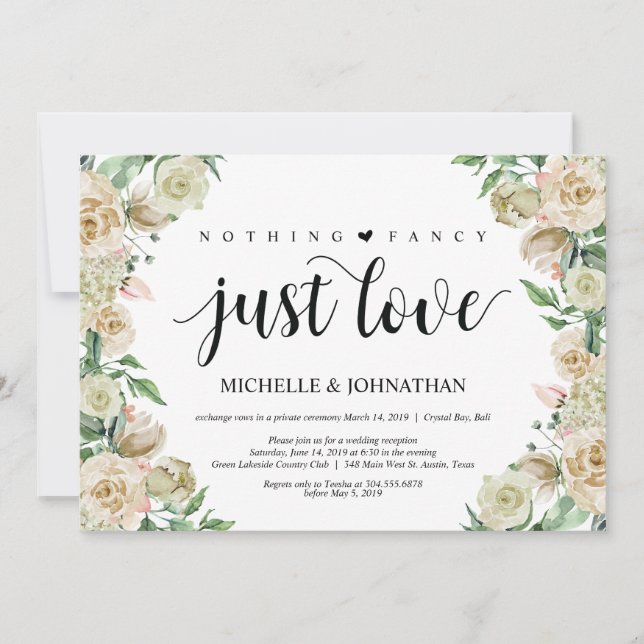 nichts extravagant, Elopement Empfang Einladungska Einladung (Vorderseite)