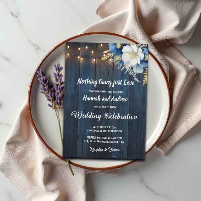 Nichts Extravagant nur Liebe Blue Wood Wedding Einladung (Von Creator hochgeladen)
