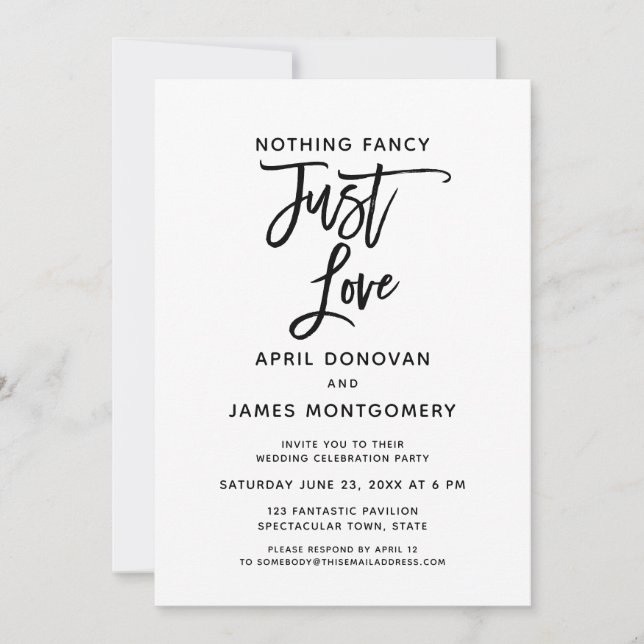 Nichts Extravagant nur Liebe Brush Typografie Einladung (Vorderseite)