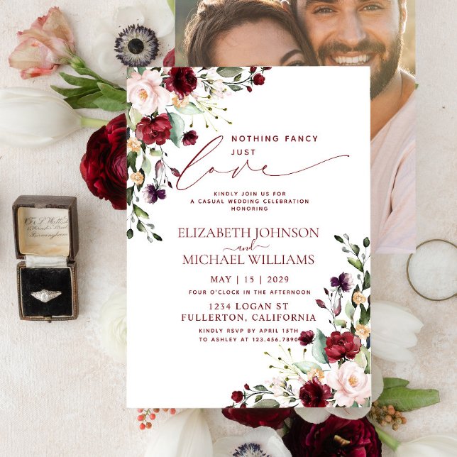 Nichts Extravagant nur Liebe Burgund Foto Hochzeit Einladung (Von Creator hochgeladen)