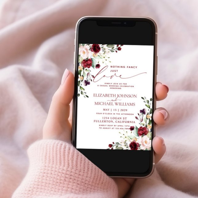 Nichts Extravagant nur Liebe Burgund Foto Hochzeit Einladung (Von Creator hochgeladen)