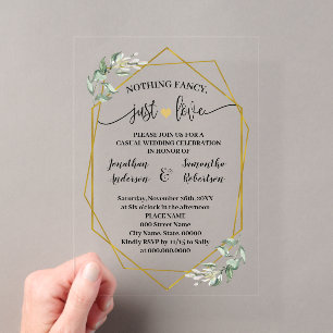 Nichts Extravagant nur Liebe Elopement Grüne Gold Acryleinladungen
