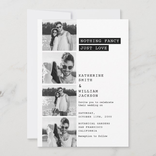 Nichts Extravagant nur Liebe Foto Booth Fun Weddin Einladung (Vorderseite)