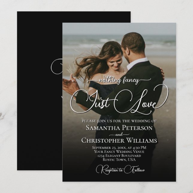 Nichts Extravagant nur Liebe Foto Overlay Hochzeit Einladung (Vorne/Hinten)