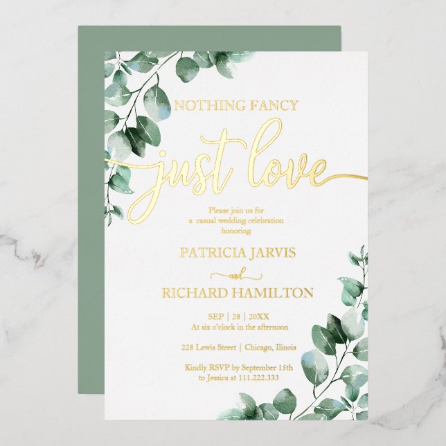 Nichts Extravagant nur Liebe Greenerity Wedding Folieneinladung (Vorderseite/Rückseite)