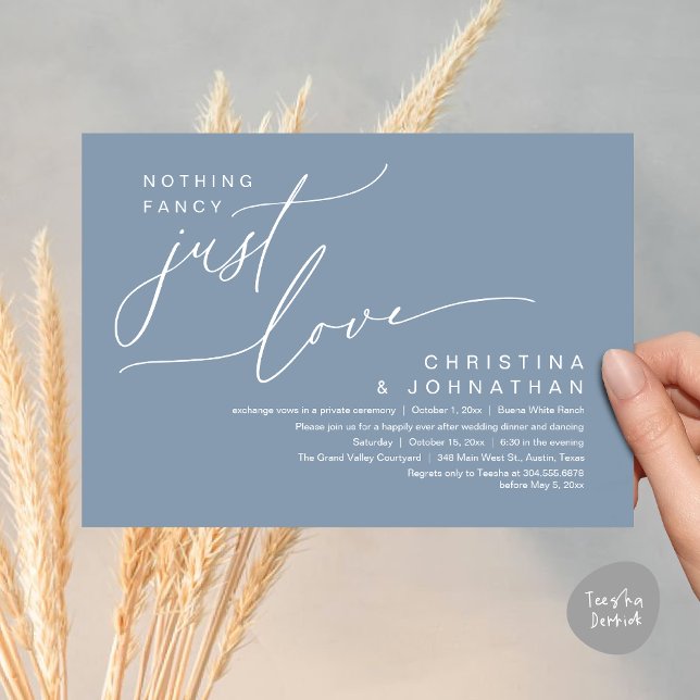 Nichts Extravagant nur Liebe Hochzeit Abendessen P Einladung (Nothing Fancy Just Love Modern Romantic Wedding Dinner Lunch Brunch Party Invites Card Dusty Blue)