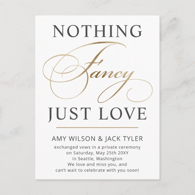 Nichts Extravagant nur Liebe Hochzeit Ankündigung  Postkarte (Vorderseite)