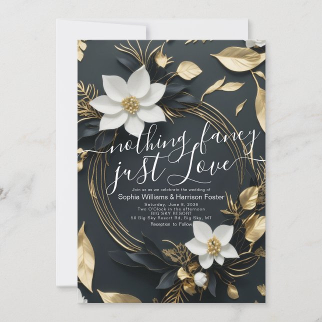 Nichts Extravagant nur Liebe Hochzeit Gold Blumenr Einladung (Vorderseite)