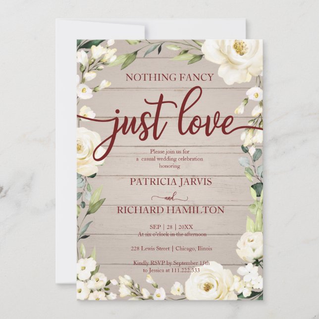 Nichts Extravagant, nur Liebe Hochzeit rustikalen  Einladung (Vorderseite)