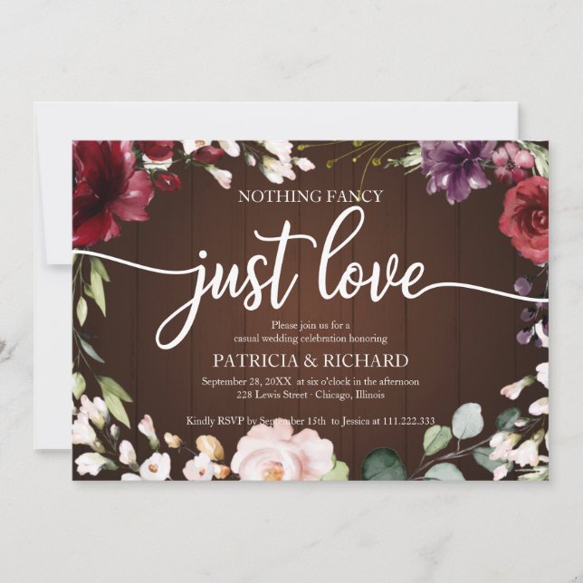 Nichts Extravagant, nur Liebe Hochzeit rustikales  Einladung (Vorderseite)