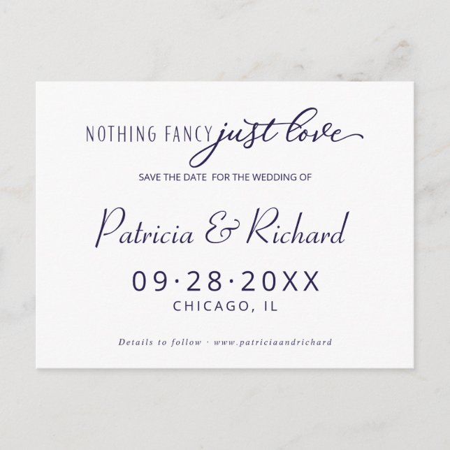 Nichts Extravagant nur Liebe Hochzeit speichern da Postkarte (Vorderseite)