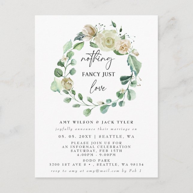 Nichts Extravagant nur Liebe Hochzeitsankündigung Postkarte (Vorderseite)