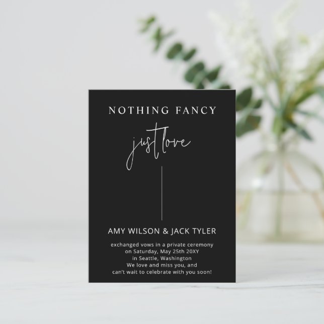 Nichts Extravagant nur Liebe Hochzeitsankündigung Postkarte (Stehend Vorderseite)