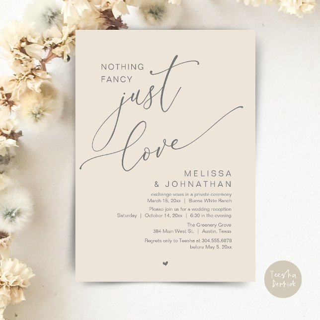 Nichts Extravagant, nur Liebe, Hochzeitsempfang Einladung (Nothing Fancy, Just Love, Wedding Reception Dinner Party Brunch Lunch Invitation Card Cream Grey)