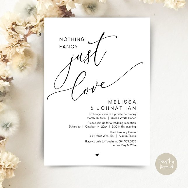 Nichts Extravagant, nur Liebe, Hochzeitsempfang Einladung (Nothing Fancy, Just Love, Wedding Reception Dinner Party Brunch Lunch Invitation Card Black White)