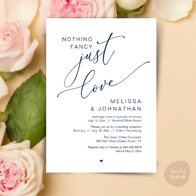 Nichts Extravagant, nur Liebe, Hochzeitsempfang Einladung (Nothing Fancy Just Love Wedding Reception Dinner Lunch Brunch Romantic Invites Card PDF Navy Blue)