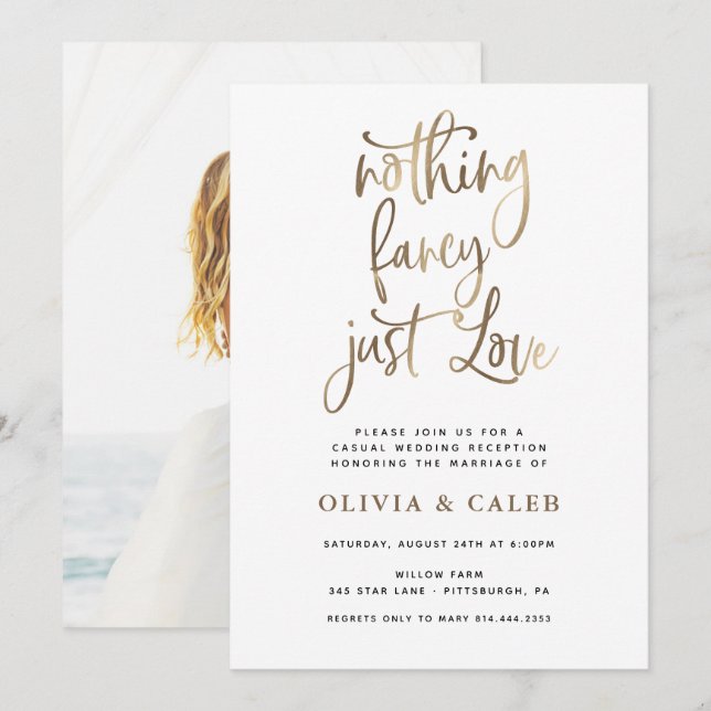 Nichts Extravagant nur Liebe Hochzeitsempfang Einladung (Vorne/Hinten)