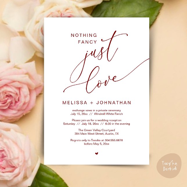 Nichts Extravagant, nur Liebe, Hochzeitsempfang Pa Einladung (Nothing Fancy Just Love Wedding Reception Dinner Lunch Brunch Romantic Invites Card PDF Burgundy Red)