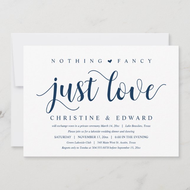 Nichts Extravagant, nur Liebe, Hochzeitsessen Einladung (Vorderseite)