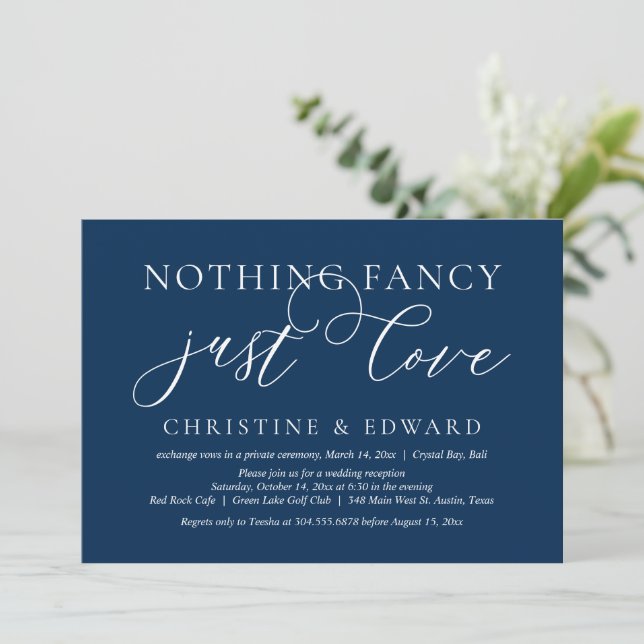 Nichts Extravagant, nur Liebe, Hochzeitsfeier Part Einladung (Stehend Vorderseite)