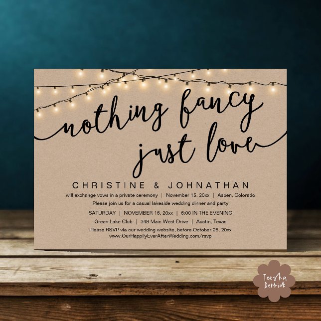 Nichts Extravagant, nur Liebe, Hochzeitsfeier Part Einladung (Nothing Fancy, Just Love, Wedding Elopement Party Invites Card PDF Rustic Cottage Light Brown Kraft)
