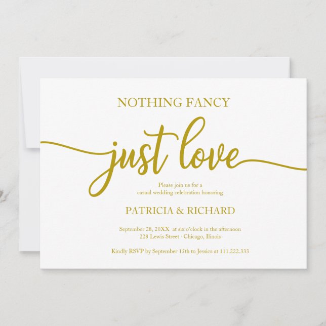 Nichts Extravagant nur Liebe Lässig Hochzeit Gold Einladung (Vorderseite)