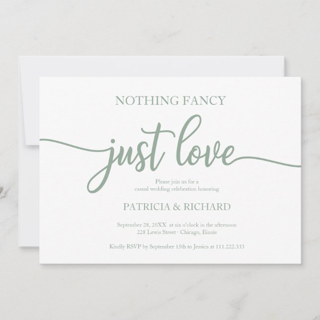 Nichts Extravagant nur Liebe Lässig Hochzeit Grün  Einladung (Vorderseite)