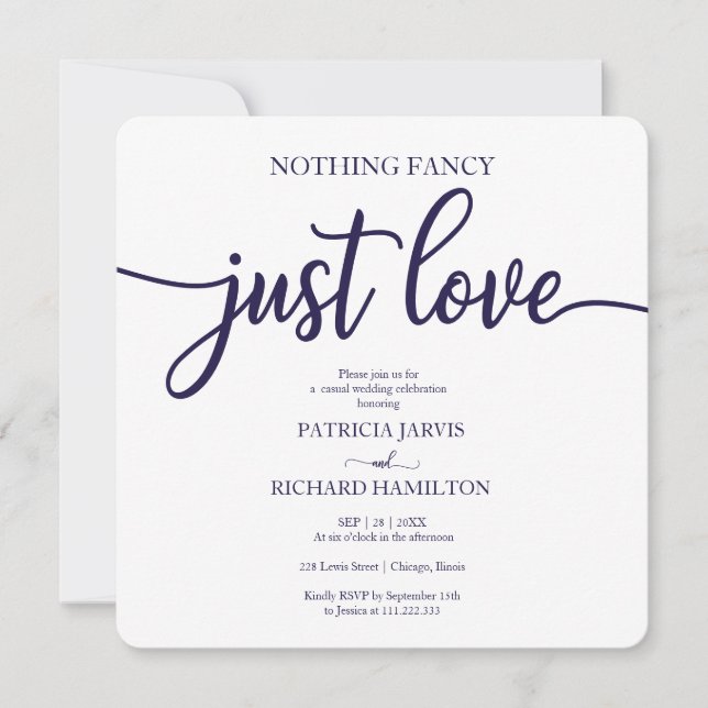 Nichts Extravagant nur Liebe Lässig Hochzeit Navy  Einladung (Vorderseite)