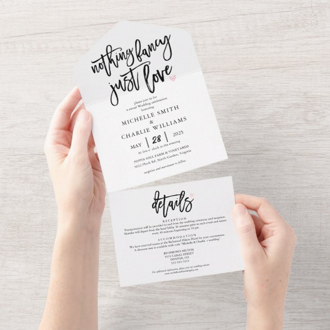 Nichts extravagant nur Liebe lässig Hochzeitsfeier All In One Einladung (Abreißen)