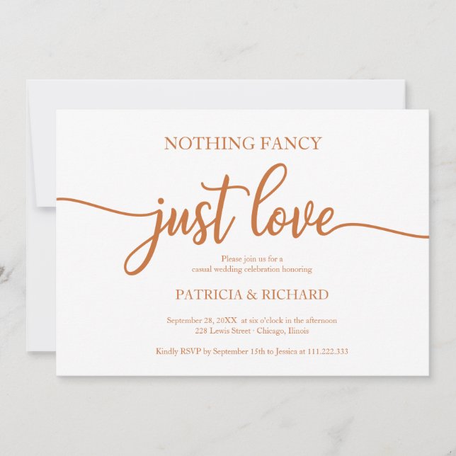 Nichts Extravagant, nur Liebe Lässig Hochzeitskupf Einladung (Vorderseite)