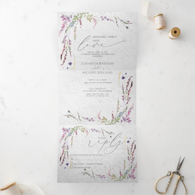 Nichts Extravagant nur Liebe Lässige Hochzeit Dreifach Gefaltete Einladung (Innenseite)
