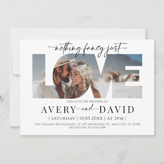 Nichts Extravagant nur Liebe Minimal Hochzeit Einl Einladung (Vorderseite)