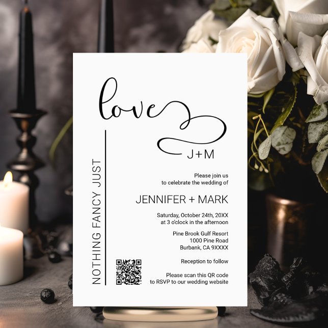 Nichts Extravagant Nur Liebe Minimalistisch Herz + Einladung (Nothing Fancy Just Love Minimalist Heart + QR code Invitation)
