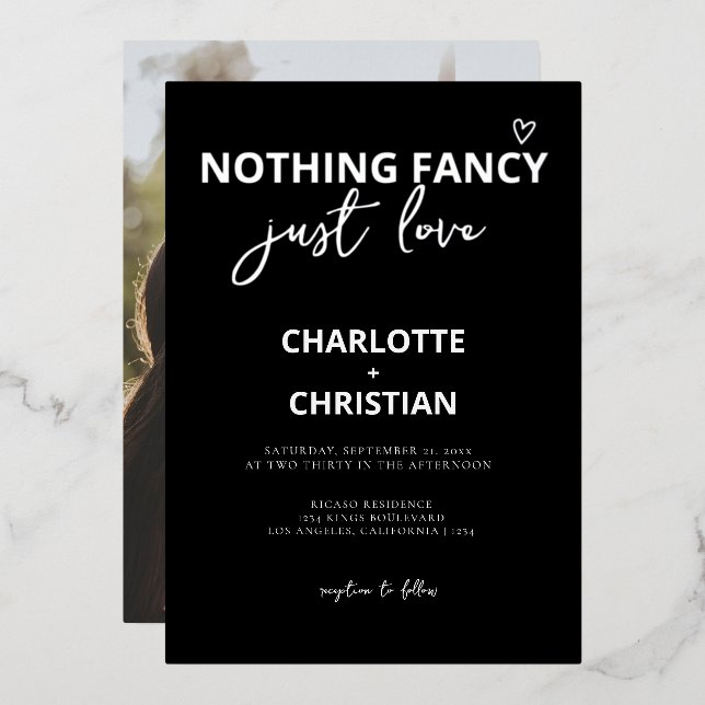 Nichts Extravagant nur Liebe Minimalistisch Hochze Folieneinladung (Vorderseite/Rückseite)