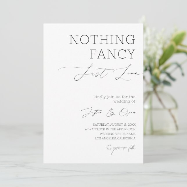 Nichts Extravagant nur Liebe Minimalistische Skrip Einladung (Stehend Vorderseite)