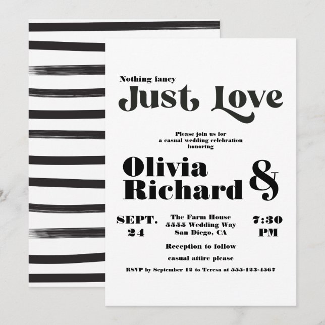 Nichts Extravagant nur Liebe Moderne Typografie Ho Einladung (Vorne/Hinten)