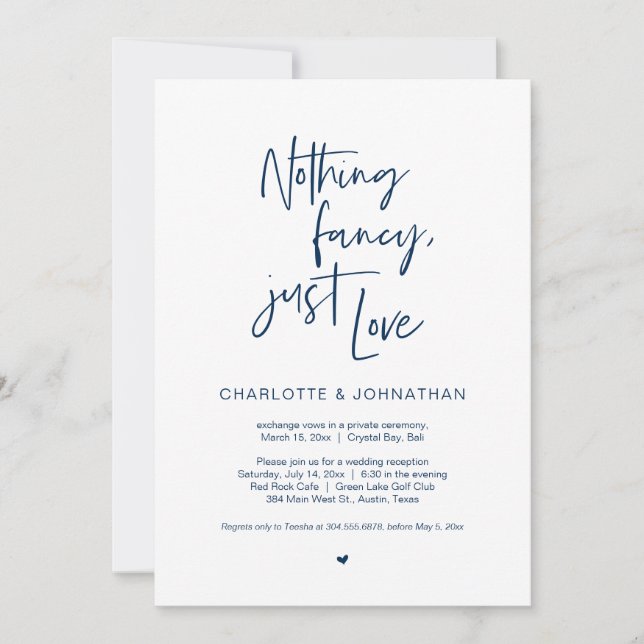 Nichts Extravagant, nur Liebe, Navy Blue, Elopemen Einladung (Vorderseite)