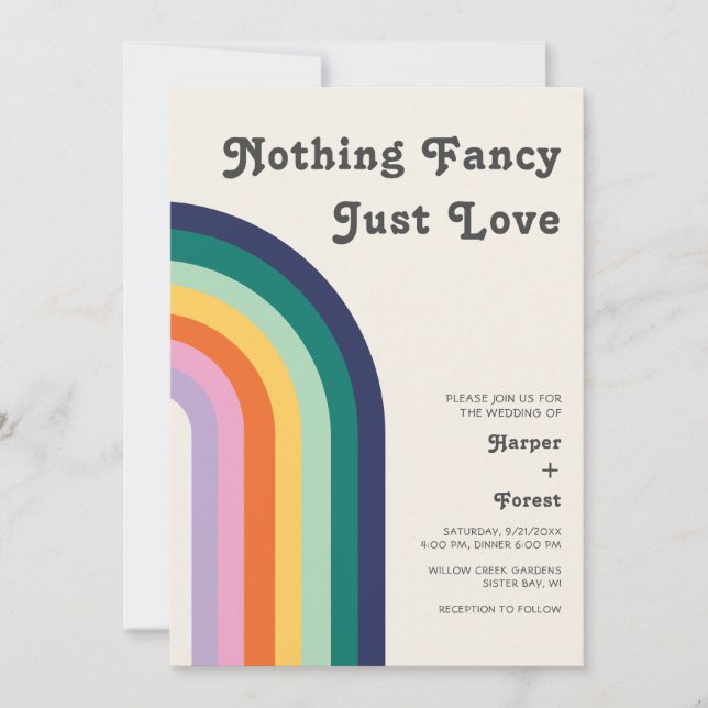 Nichts Extravagant nur Liebe Retro 70er Rainbow We Einladung (Vorderseite)