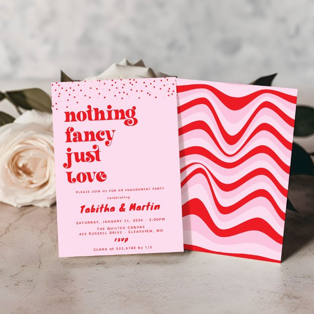 Nichts extravagant nur Liebe Retrobindungsparty Einladung (Nothing fancy just love. Mock of red and pink engagement party invitations
)