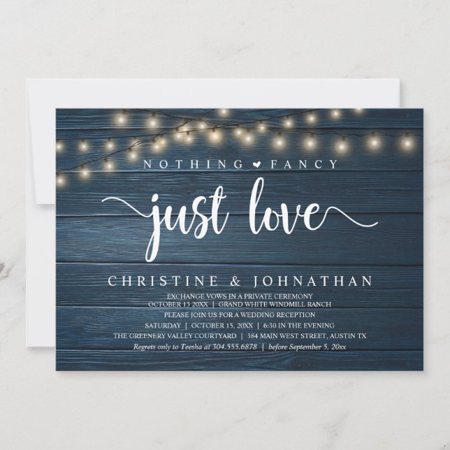 Nichts Extravagant nur Liebe, rustikale Hochzeitse Einladung (Vorderseite)
