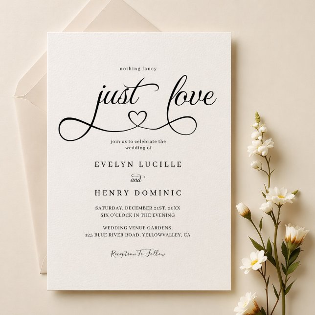 Nichts Extravagant nur Liebe Script Heart Wedding Einladung (Von Creator hochgeladen)
