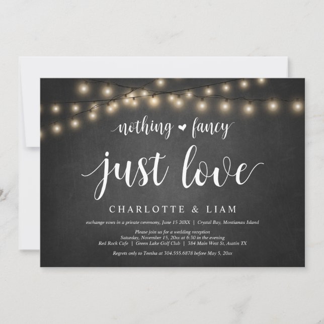 Nichts Extravagant, nur Liebe, String Light, Elopt Einladung (Vorderseite)